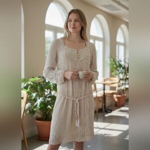 Antik Batik bead and thread embroidery Boho Dress 100% Silk Vintage Style